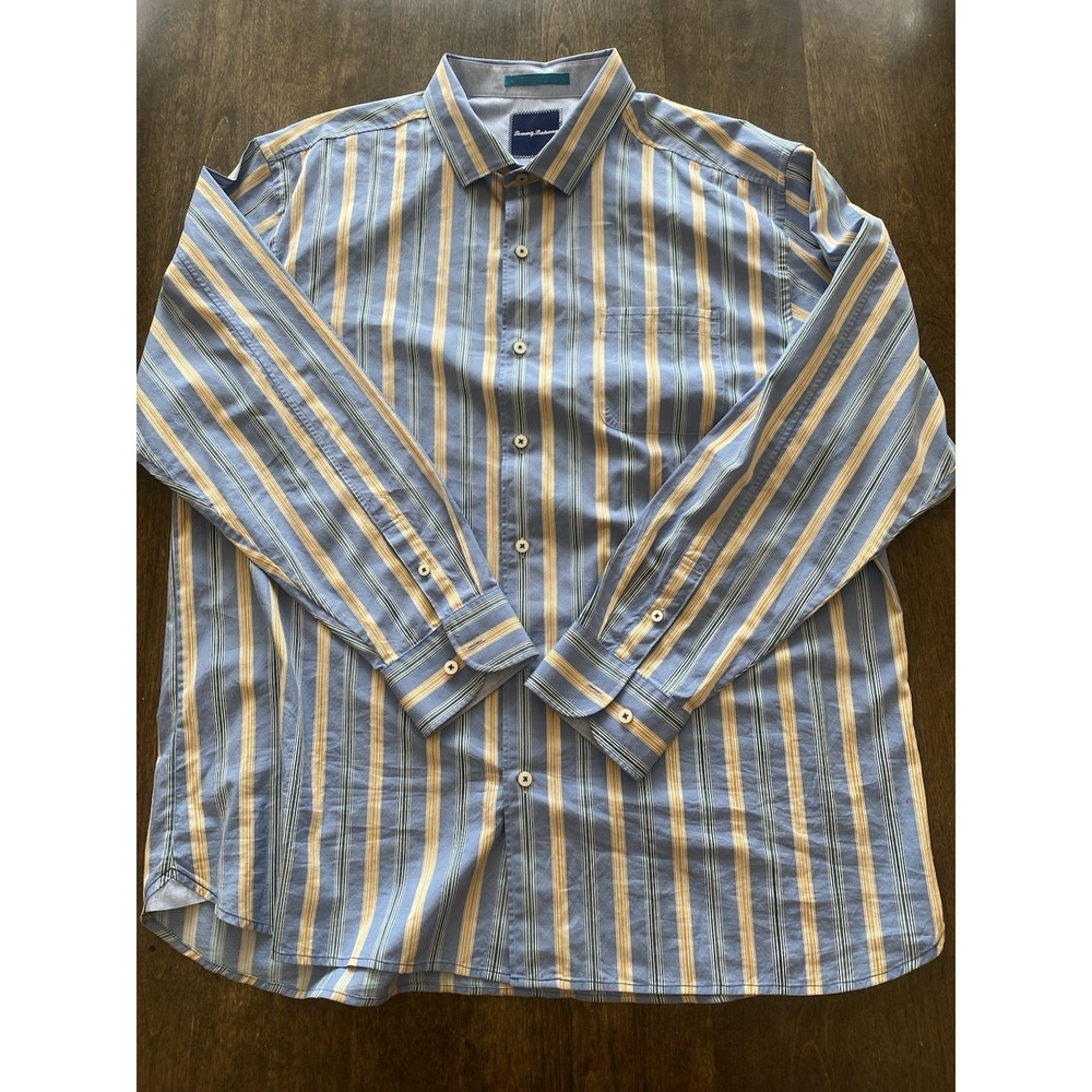 Tommy Bahama Mens 2XL Multi Striped Chest Pocket Long Sleeve Button Up Shirt
